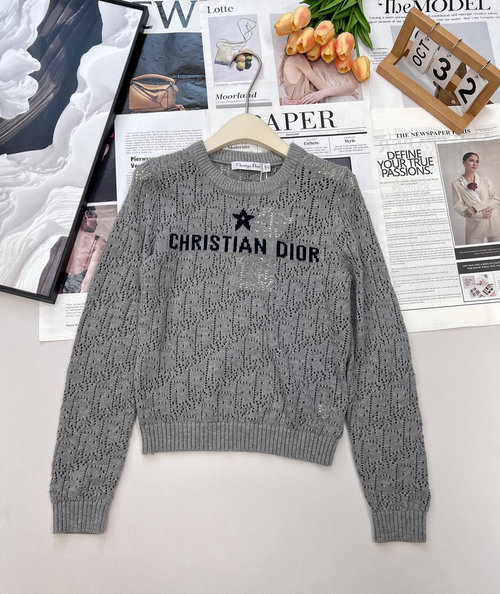 Dior Breathable Crochet Long-Sleeve Top with Embroidered Motifs