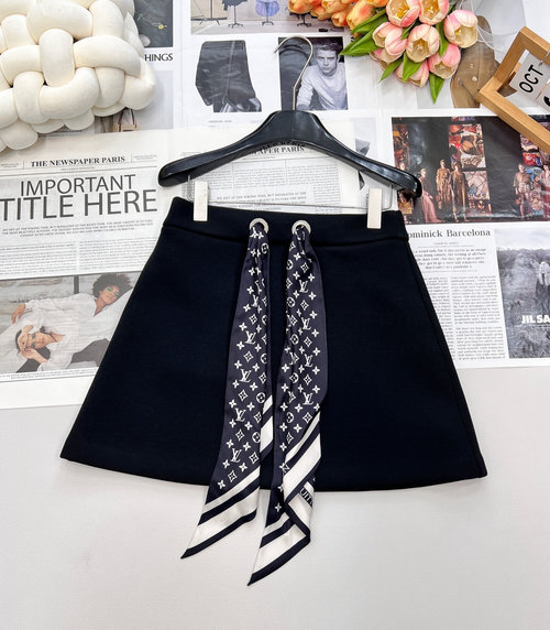 Louis Vuitton Casual Hooded Silk Scarf Outfit with Skirt