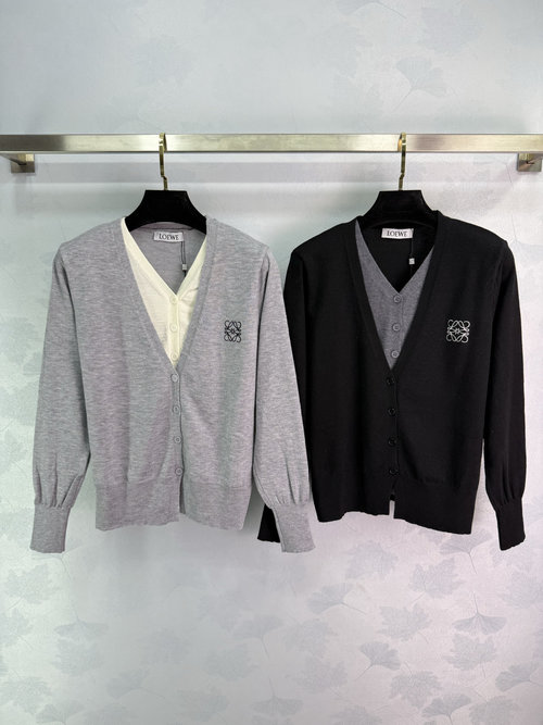 Loewe V-Neck Knit Cardigan with Classic Logo Embroidery