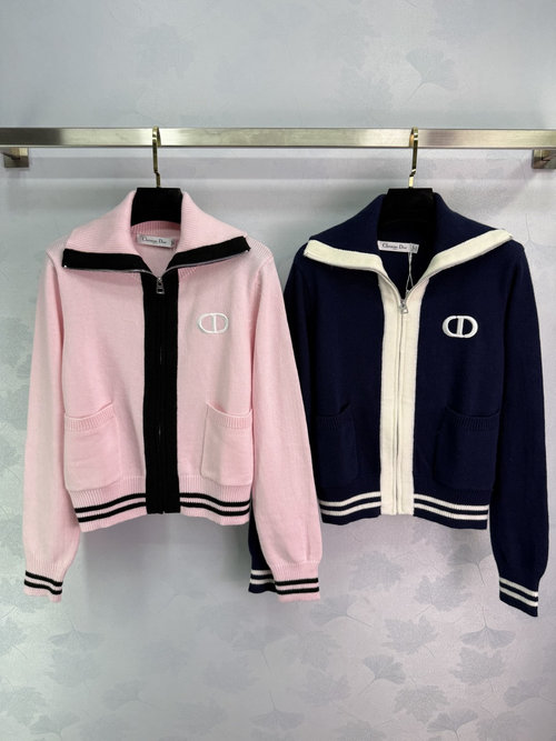 Dior Nautical Style Knitted Cardigan with CD Logo and Contrast Stitching