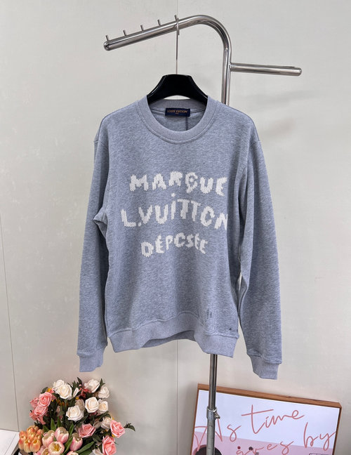 Louis Vuitton Letter-Embroidered Round Neck Sweatshirt, Simple and Trendy