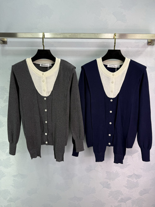 Dior Two-Tone Knit Cardigan with Bow Accent