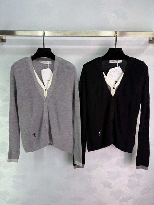 Dior V-Neck Knit Cardigan with Contrast Stitching, Soft and Stylish