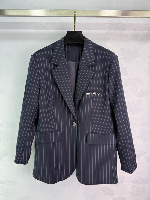Miu Miu Stripe Suit Jacket with Classic Logo for a Sophisticated Look