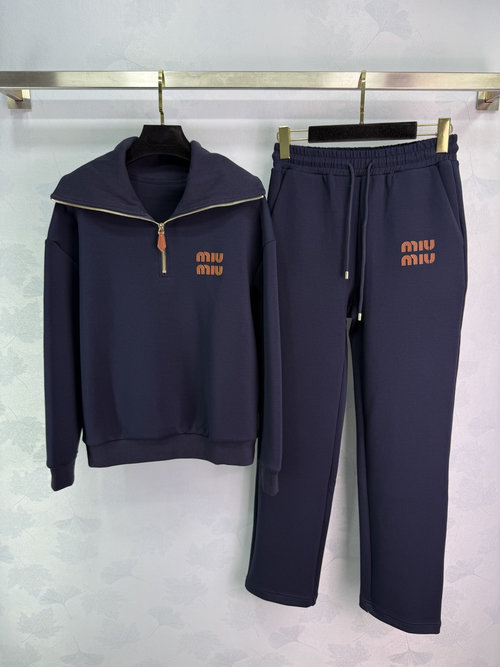 Miu Miu Customized High-Elastic Air-Cotton Tracksuit with Miu Leather Labels