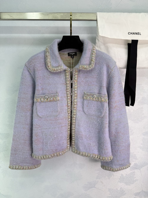 Chanel Custom Knit Cardigan with Contrast Binding and Water - Diamond Buttons