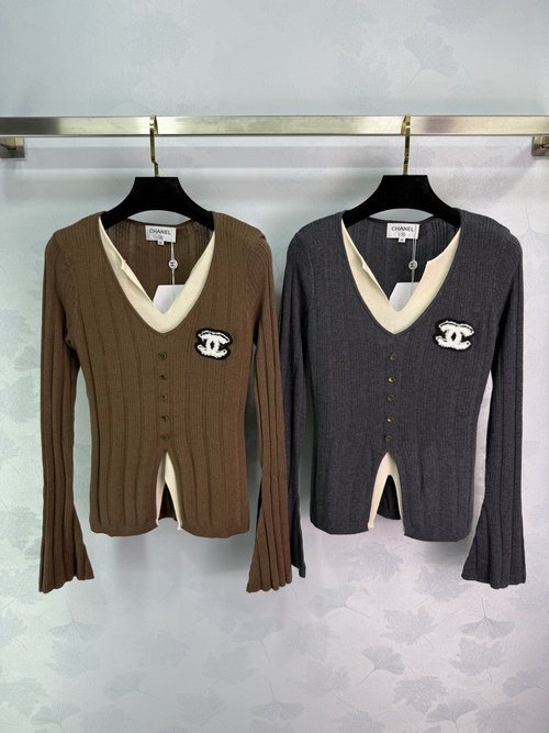 Chanel V-Neck Knit Cardigan with Classic Double C Embroidery