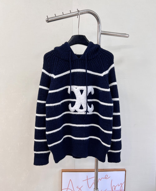 Celine Arc de Triomphe Stripe Drawstring Hoodie, Comfortable and Versatile, for an Elegant Appearance