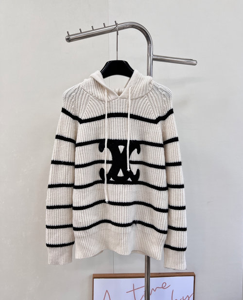 Celine Arc de Triomphe Stripe Drawstring Hoodie, Comfortable and Versatile, for an Elegant Appearance