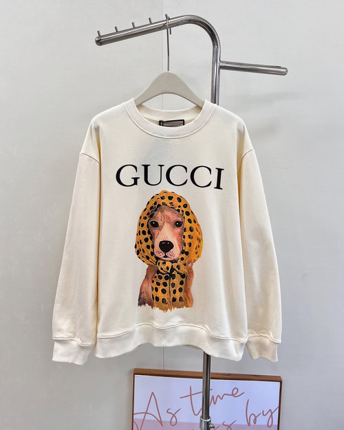 Gucci Elegant Dog & Letter Pattern Hoodie with Inspirational Art Design