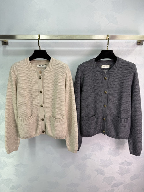 Miu Miu Solid Color Knit Cardigan with Gold Button Accents
