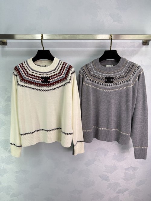 Celine Fair Isle Pattern Sweater with Logo, Retro Nordic Design