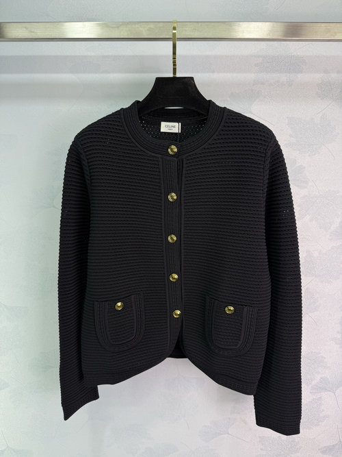 Chanel Round-Neck Knit Cardigan with Gold Buttons, Chic Style