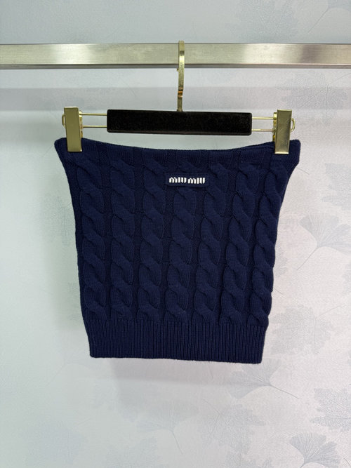 Miu Miu Twisted Crochet Tube Top with Letter Logo, Comfortable and Fashionalbe for Maturity