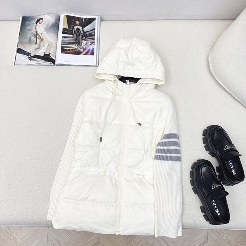 Thom Browne Exclusive Wool-Spliced Hooded Down Jacket with Waist Feature