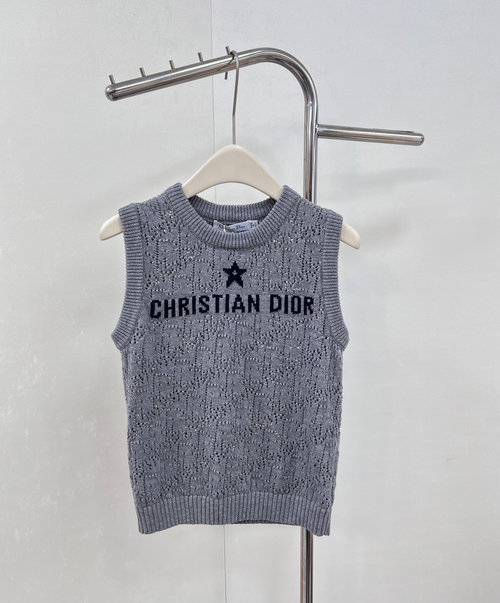 Dior Hollow Star Letter Knitted Vest with Exquisite Texture and Stylish Color Blocking