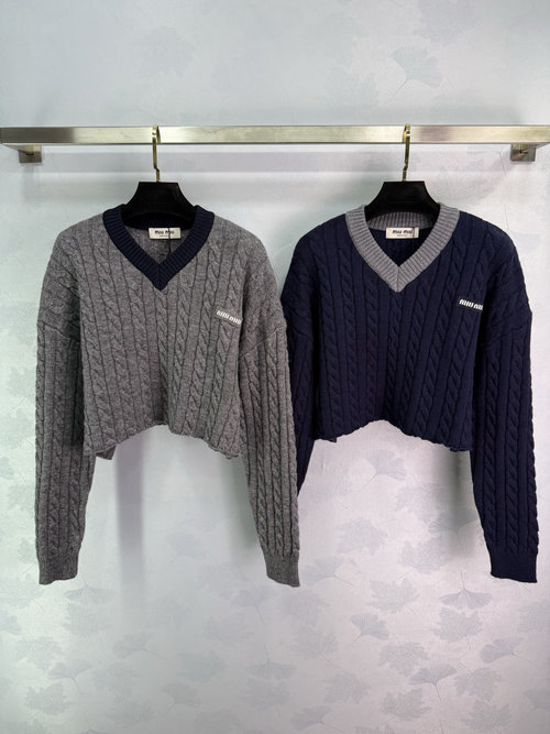 Miu Miu Twisted Knit V-Neck Long-Sleeved Sweater, Comfortable and Streamlined