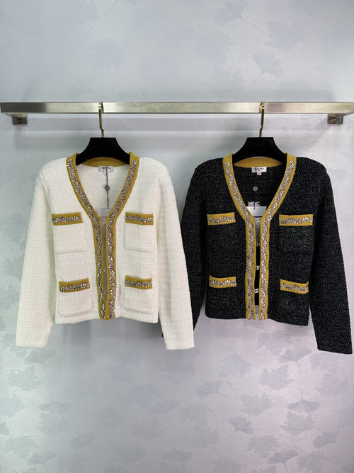 Chanel Small Fragrance Knit Cardigan with Gold Diamond Accents