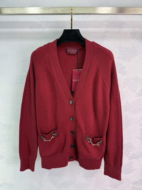 Gucci Horsebit Pocket Knit Cardigan, Stylish and Comfortable