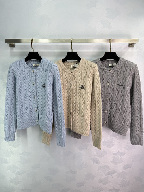 Vivienne Westhood Saturn Embroidery Cable Knit Cardigan for Versatile Appearance