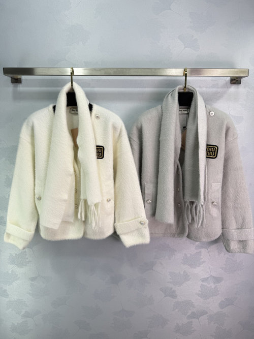 Miu Miu Stylish Outerwear with Detachable Scarf and Classic Logo