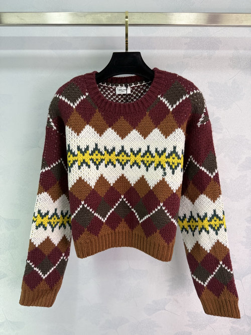 Celine Retro Pattern Crew Neck Sweater, Short Version Suitable for All Body Types