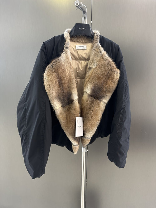Celine Stylish Goose Down Jacket with Mink Collar: Versatile and Appealing