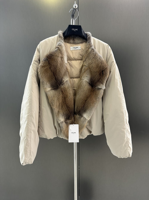 Celine Fashionable Goose Down Jacket with Mink Fur Collar, One - Size - Fits - All