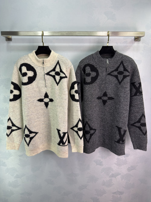 Louis Vuitton Half-Zip Knit Sweater with Classic Monogram, Unisex Design