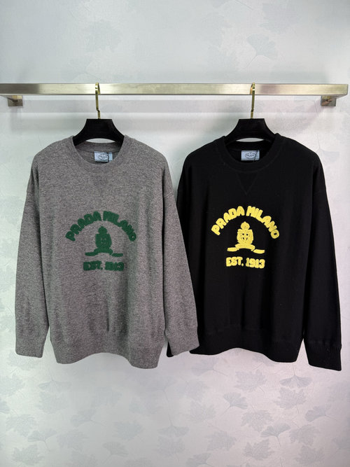 Prada Classic Knitted Sweater with Logo Embroidery and Colorful Letter Details