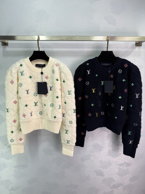 Louis Vuitton Clover-Embroidered Knit Pullover, Soft and Timeless Style