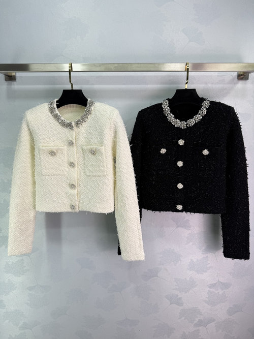 Chanel Chic Chanel-inspired Short Blazer with Rhinestone-trimmed Pockets