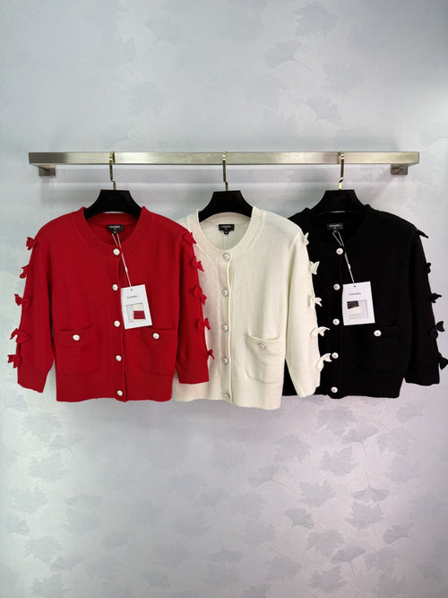 Chanel Adorable Bow-sleeve Single-breasted Knit Cardigan