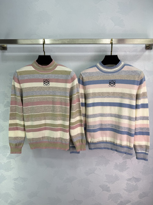 Loewe Rainbow Color-Block Knit Top with Classic Logo Accent