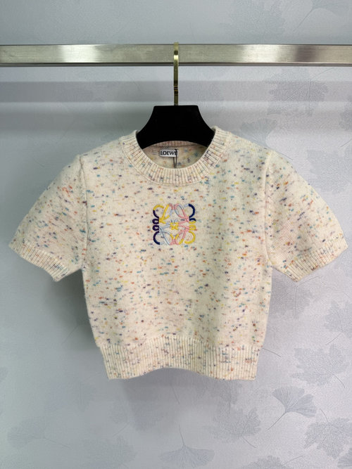 Loewe Color - Dot Round Neck Top with Chest Logo Embroidery