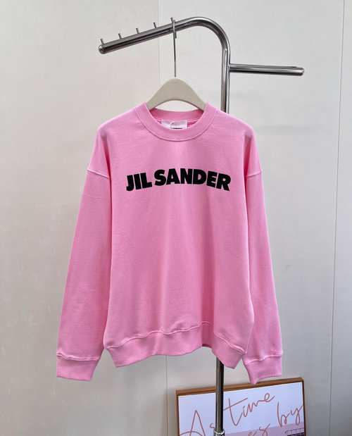 Jil Sanders Letter Print Round Neck Casual Hoodie with Contrasting Thread Details