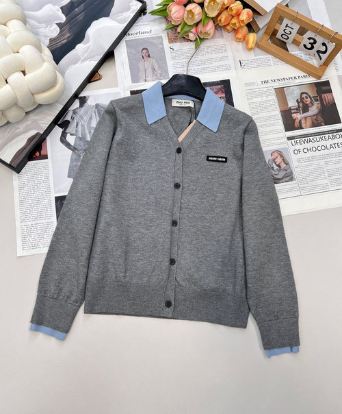 Miu Miu Patch-Collar V-Neck Knit Cardigan, Classic and Practical