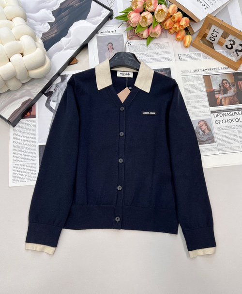 Miu Miu Patch-Collar V-Neck Knit Cardigan, Classic and Practical