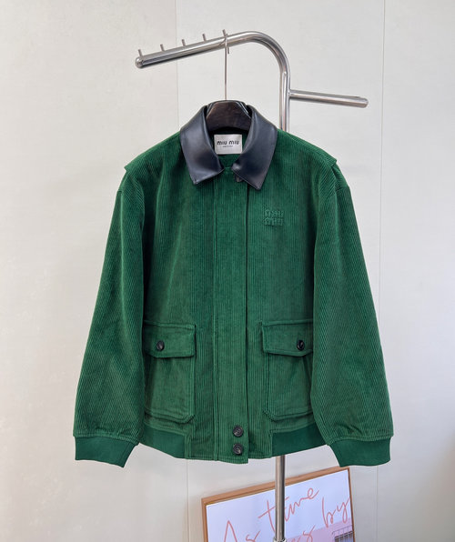Miu Miu Exclusive Gem Green Corduroy Loose-fit Jacket