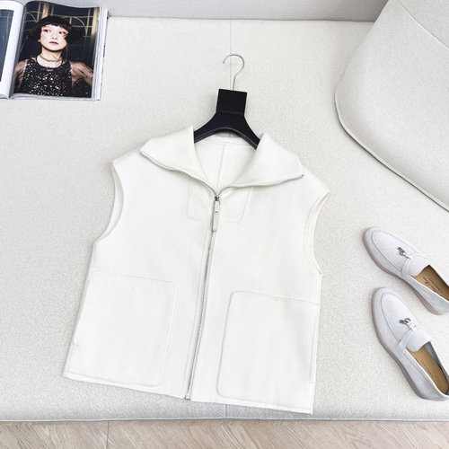 Hermes Handmade Double-Faced Cashmere Wool Vest with Arched Collar