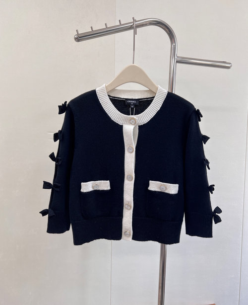 Chanel Imported Bow Knit Cardigan with 5-Needle Craft
