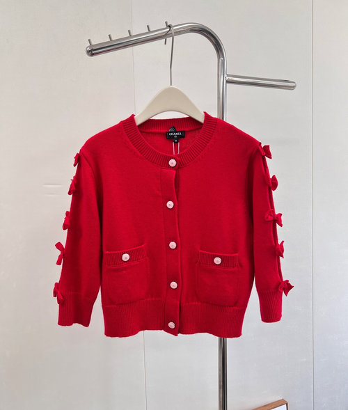 Chanel Imported Bow Knit Cardigan with 5-Needle Craft
