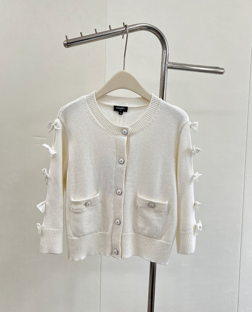 Chanel Imported Bow Knit Cardigan with 5-Needle Craft