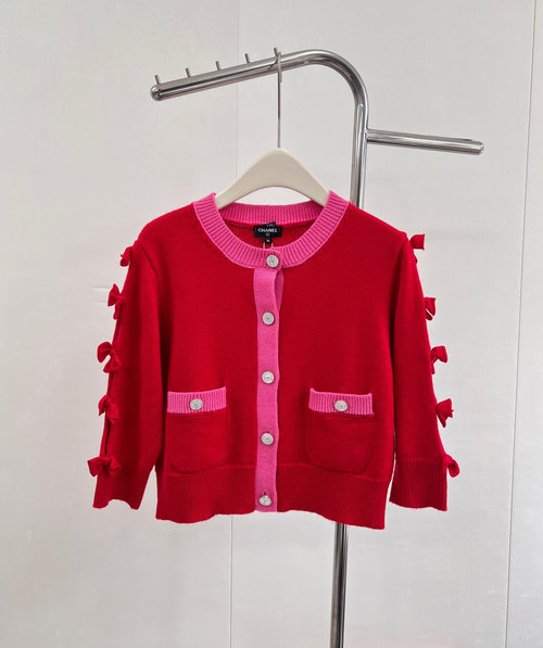 Chanel Imported Bow Knit Cardigan with 5-Needle Craft