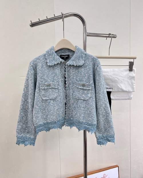 Chanel Embroidered Lace Knit Cardigan with Double C Buttons