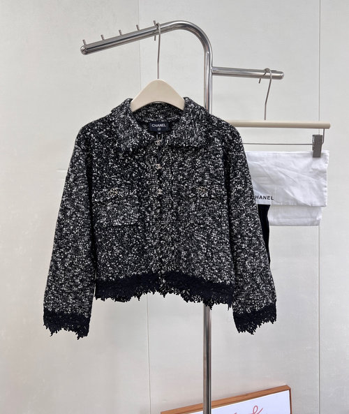 Chanel Embroidered Lace Knit Cardigan with Crystal Buttons, Elegant and Vintage