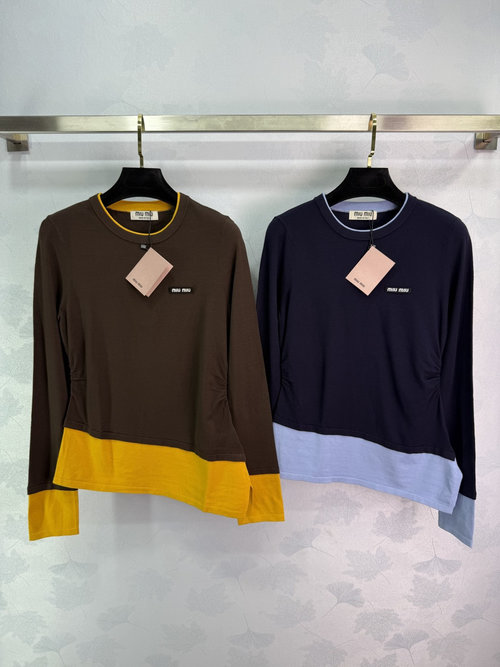 Miu Miu Fake Two-Piece Long Sleeve with Round Neck and Small Logo Embroidery
