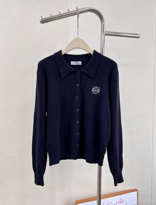 Loewe Embroidered Totem Collar Knit Cardigan with Cashmere Blend, Elegant and Fashionable