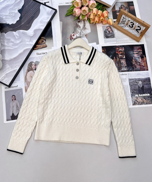 Loewe Charming Polo-Neck Knit Sweater in Soft Fabric