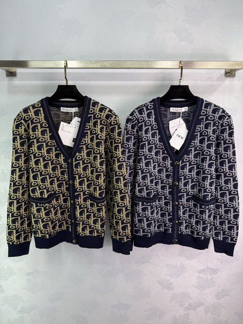 Dior V-Neck Knit Cardigan with a Vintage Logo, Soft and Stylish